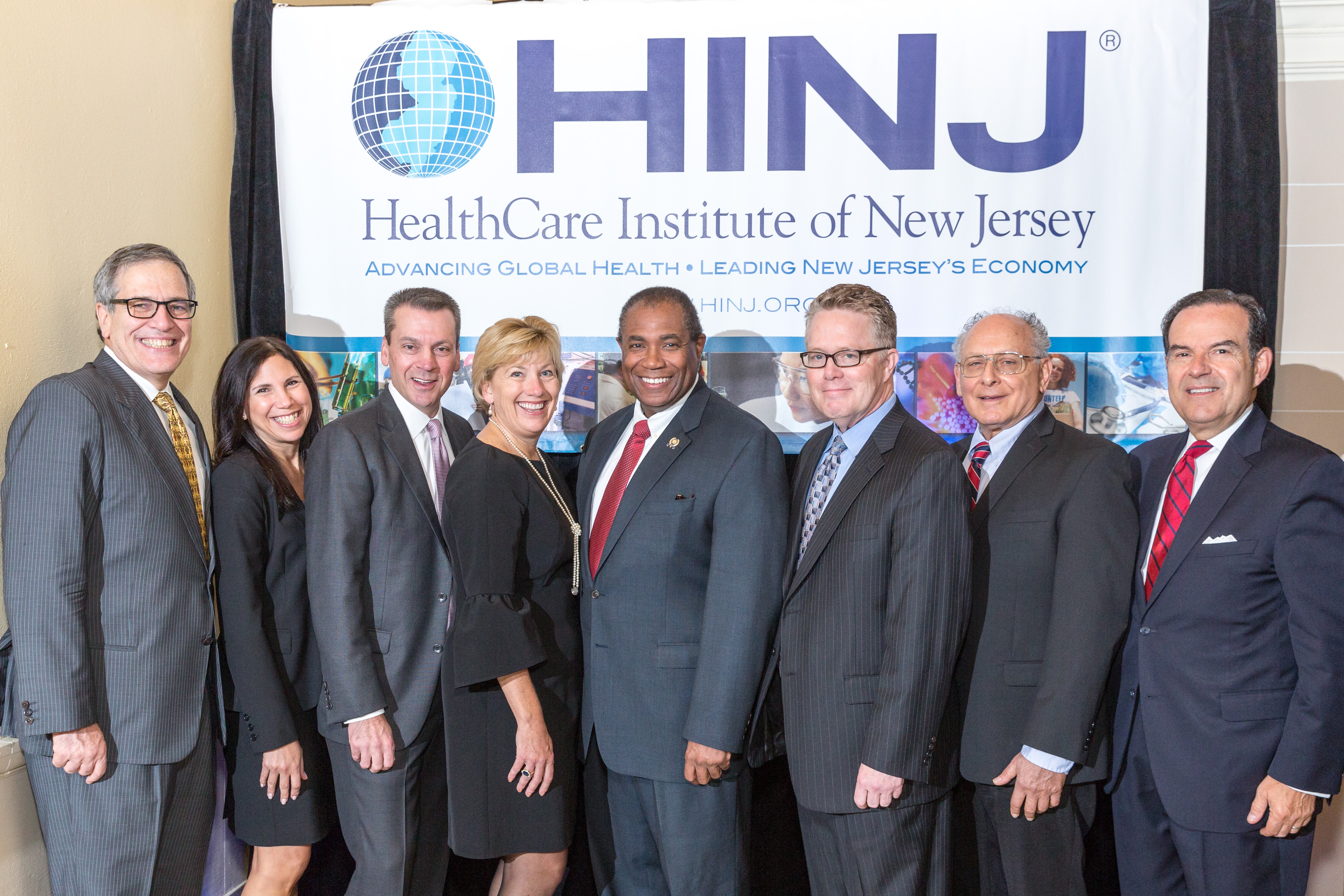 (L. to r.) (L. to r.) HINJ Board Chair Jeff Sherman (BD), HINJ Steering Committee Chair Wendy Lazarus (Pfizer), Warren Moore, Amy Mansue, Assemblyman Herb Conaway, Jr., Dr. Michael Christman, Dr. Barry Komisaruk and Dean J. Paranicas